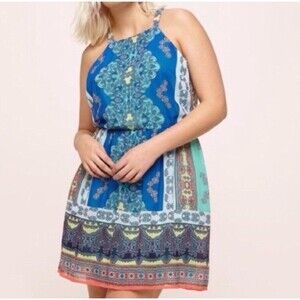 Loralette Dress Womens 2X Green Blue Paisley Print Summer Boho Beach Flowy NEW
